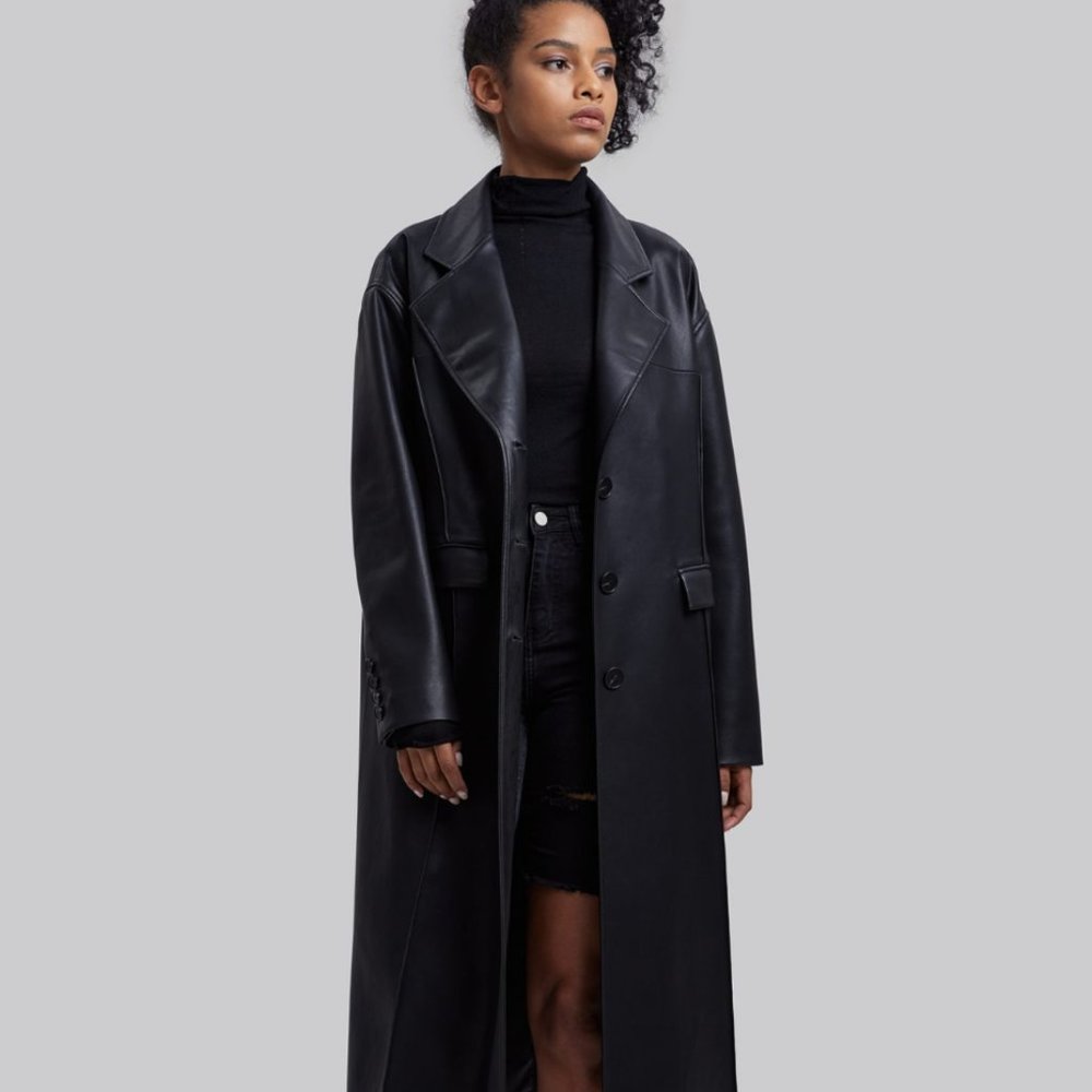 NWT | Dept. Anonym Faux Leather Coat with Pinched Pleats - Picture 2 of 9